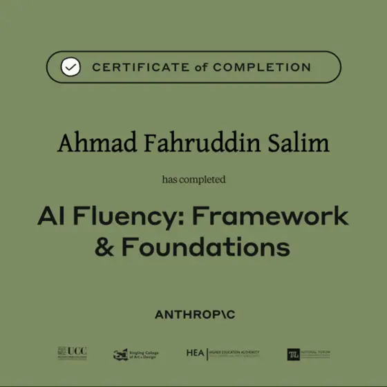 AI Fluency: Framework & Foundations certificate from Anthropic