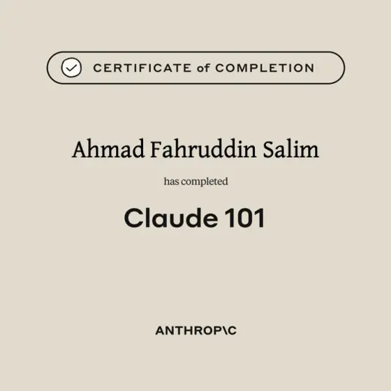 Claude 101 certificate from Anthropic