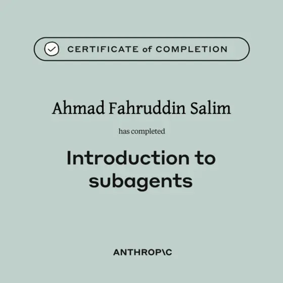 Subagents certificate from Anthropic
